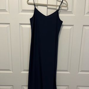 Navy. Spaghetti straps. Slit on the side.